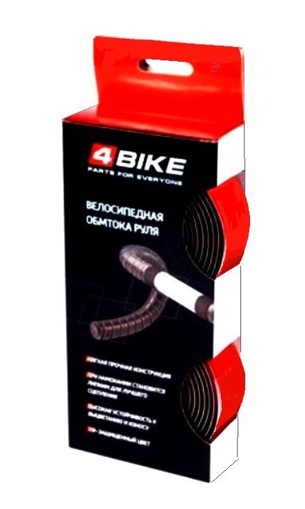 Обмотка на руль 4Bike V0047, гелевая с карбоновым рисунком, цвет красный,